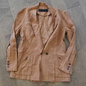 Jenni Kayne Notch Lapel Collar Single Breasted Blazer Jacket Tan Womens Sz Small